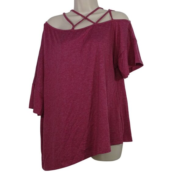 Shein Curve Burgundy Strappy Off Shoulder Top Women OXL US Size 12 Short Sleeve - Picture 1 of 7